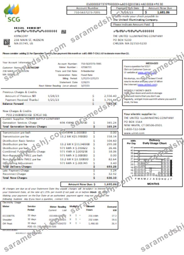 Massachusetts Chelsea SCG The United Illuminating Company utility business bill SCR, page 1